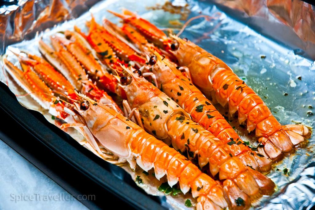 Delicious langoustines on the roasting tray.