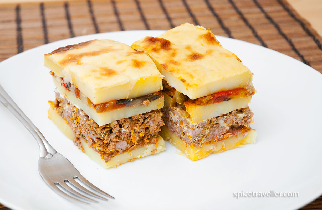 Vegetable and Meat Moussaka slices