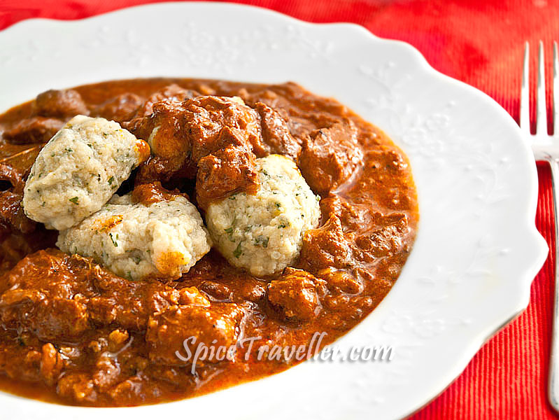 Traditional austrian beef stew with dumplings