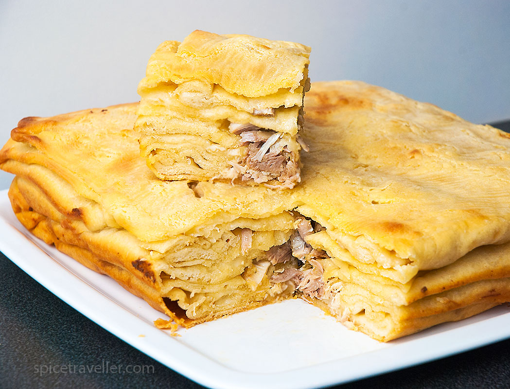 Layered butter bread with chicken