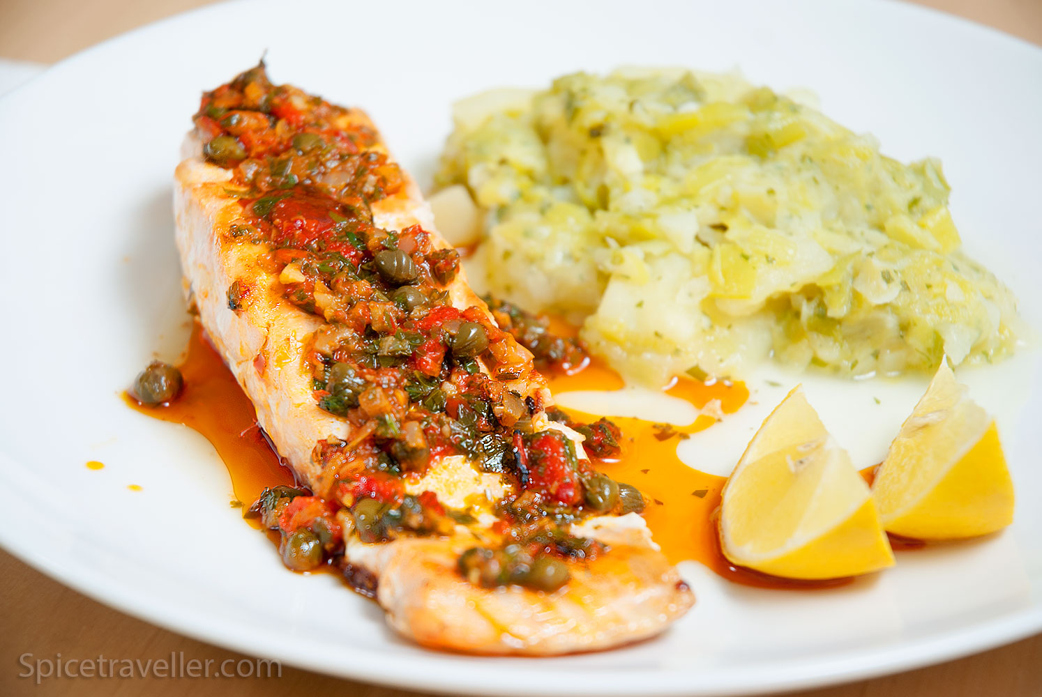Fried Salmon with Med-Asian spicy sauce - SpiceTraveller