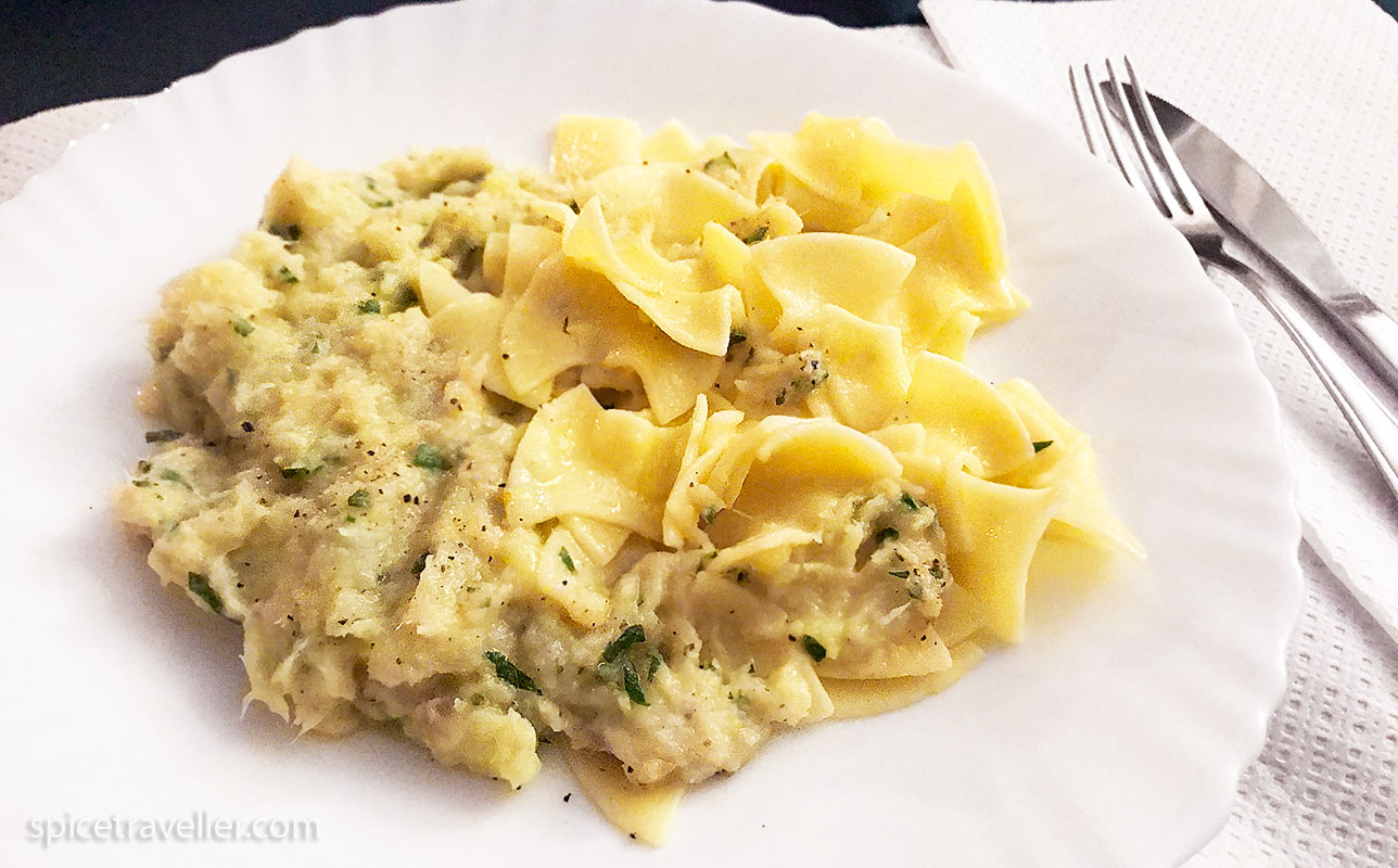 Istrian pasta Posutice with cod and potato pate ( mash) - bakalar na bijelo
