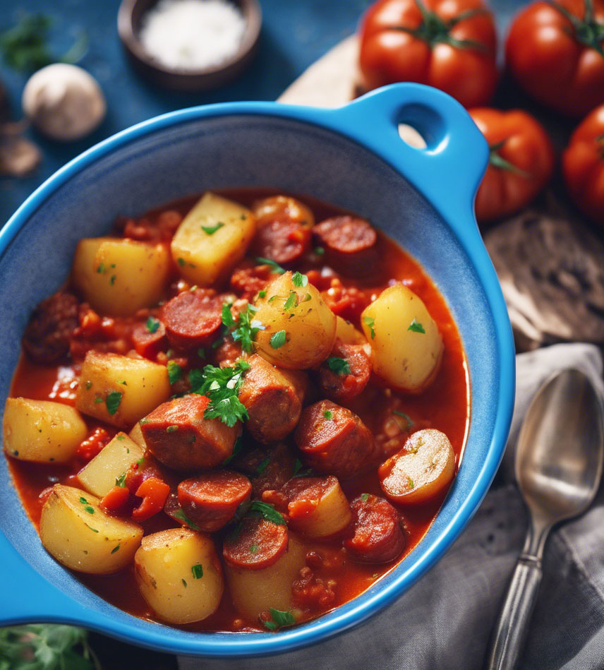Spanish potato and chorizo sausage stew