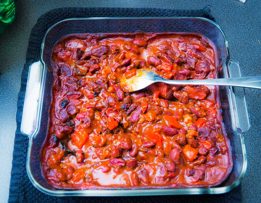 Delicious spicy beans perfectly baked , ready to serve