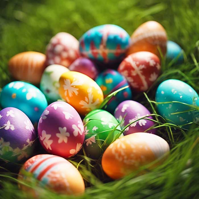colourful easter eggs in a grass