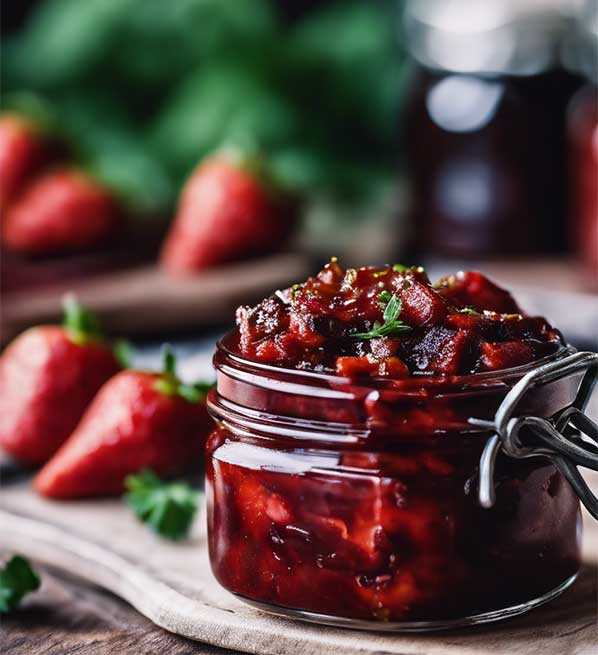 jar with thick sweet berry and balsamic sauce or chutney