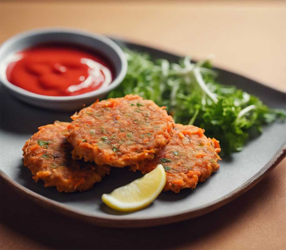 Korean tuna fritters with carrots served with ketchup