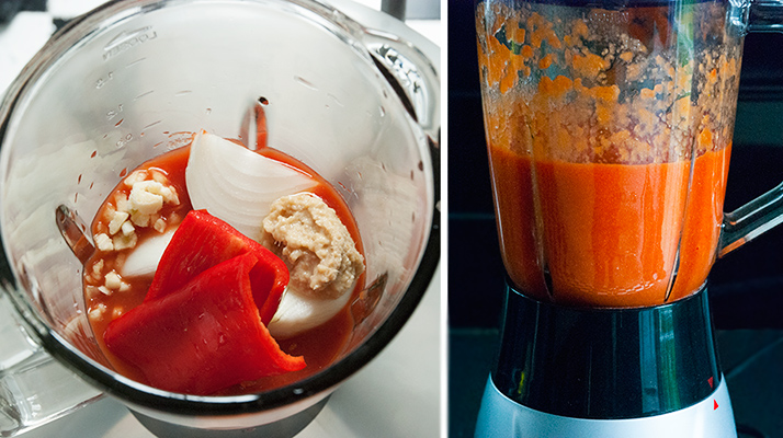 Ingredients for the sauce in a blender