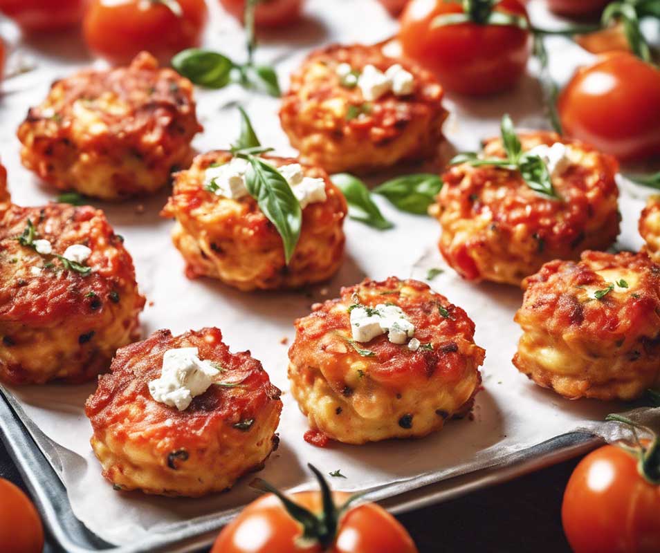 Oven baked Greek tomato and feta cheese fritters