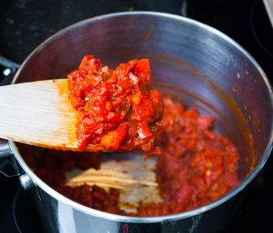 Perfectly cooked red peppers and tomatoes to make Turkish Fergese