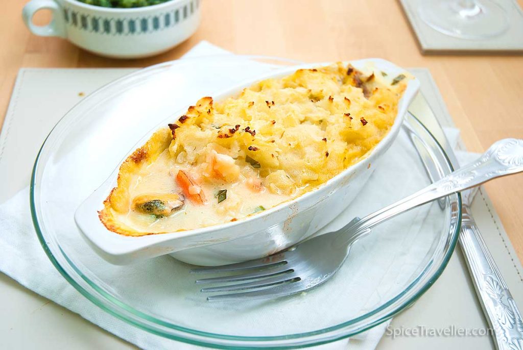 Luxury fish and seafood pie, Monaco-style.