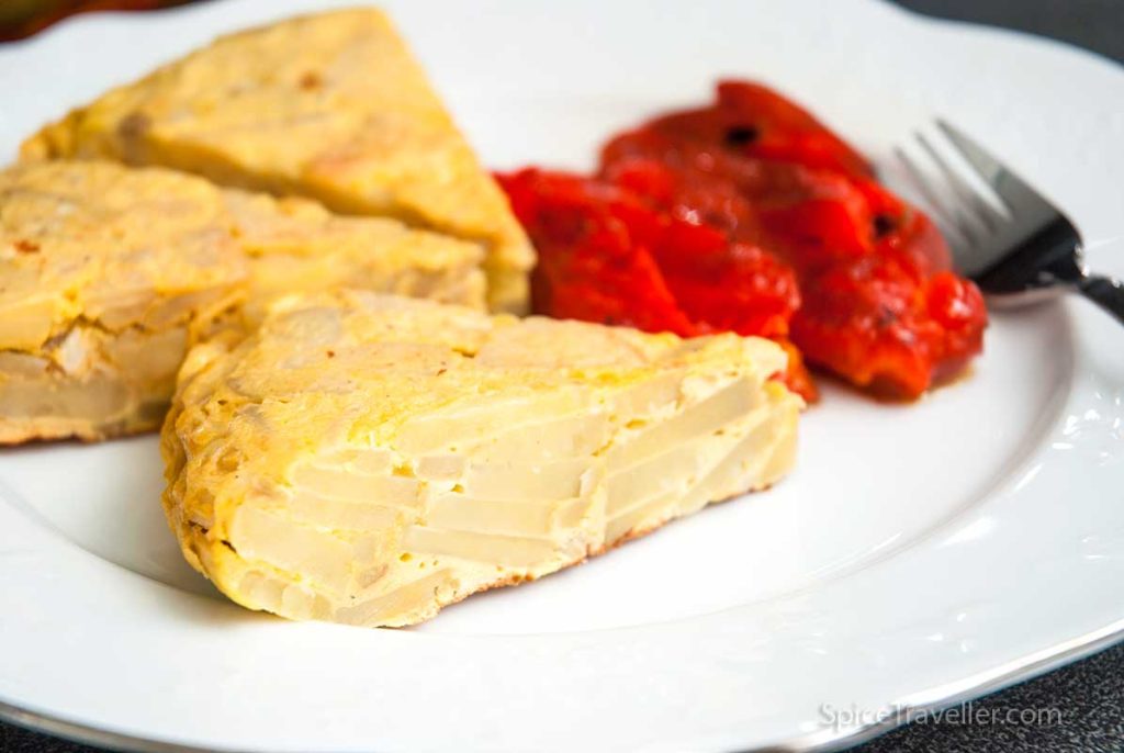 Close up of layers of Spanish Tortilla