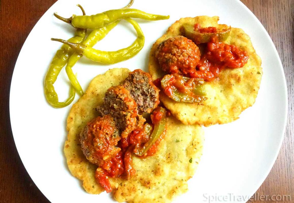 Serving suggestion - Turkish kofte meatballs leftovers served on fried bread