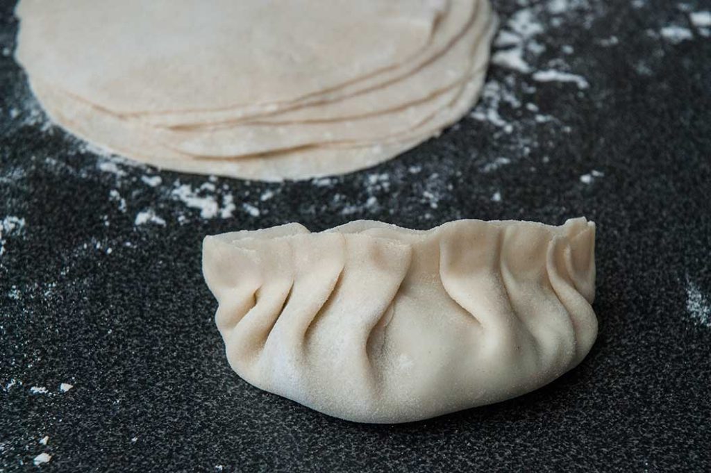 Perfectly pleated Chinese dumpling.