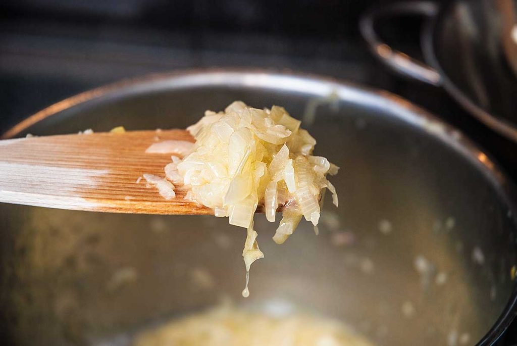 Onions cooked and ready for the next step in making Salisbury steak gravy.