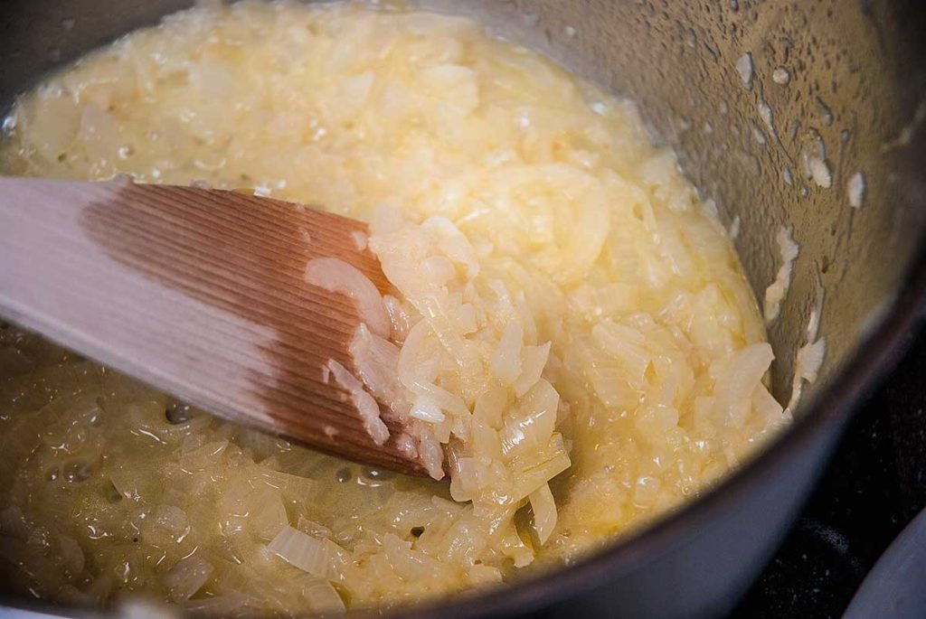 Cooking onions in a pot