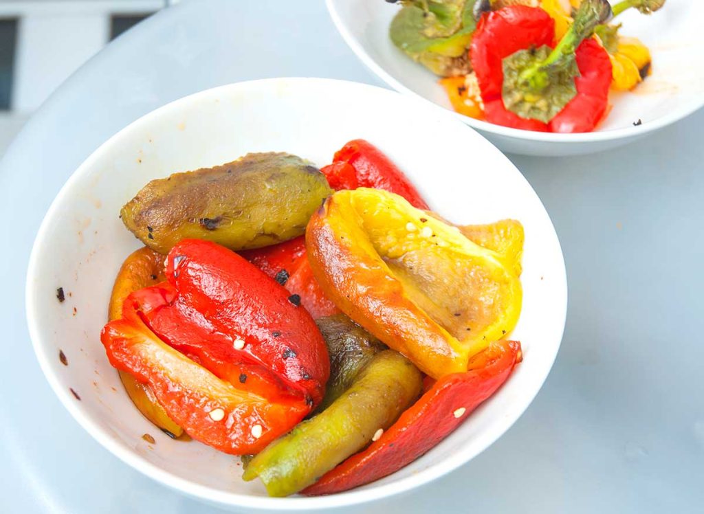 Grilled pepper fillets ready to put in a jar and preserve. 