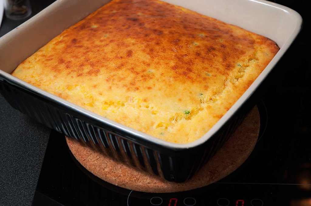 Delicous golden freshly baked Texas corn bread with cheese and chillies.