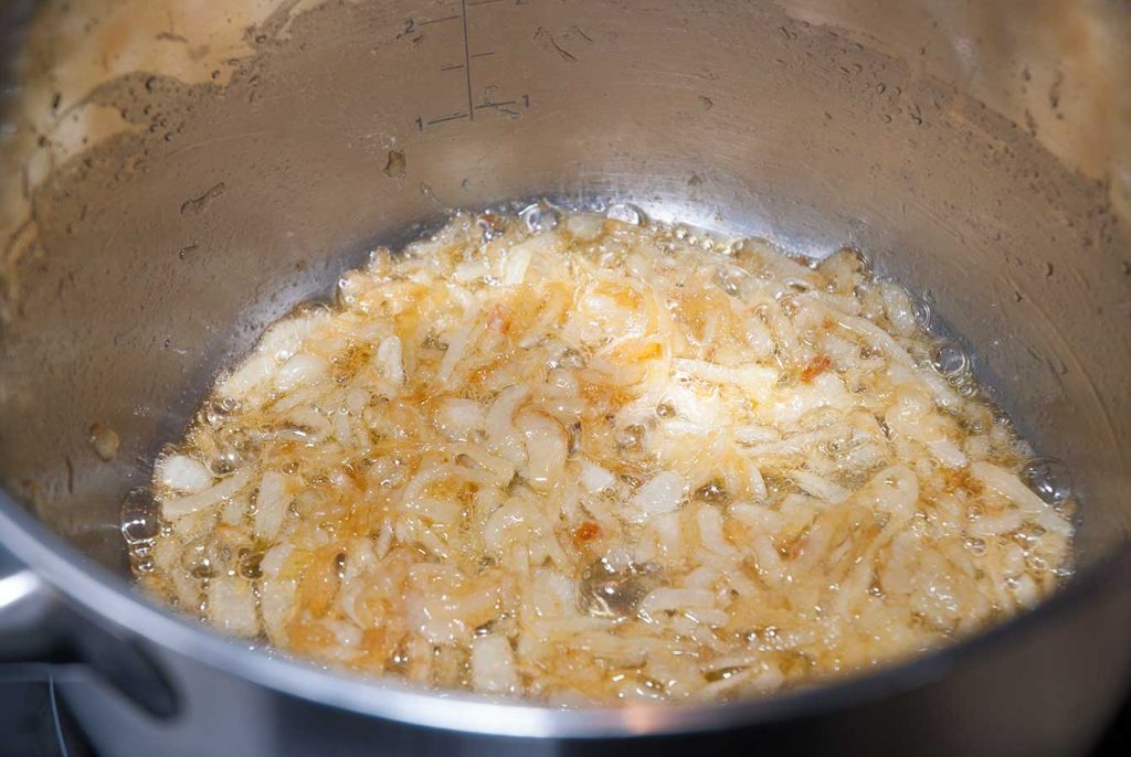 Frying onions.