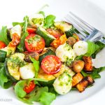 Bowl of colourful delicious Monte Carlo roasted vegetable salad