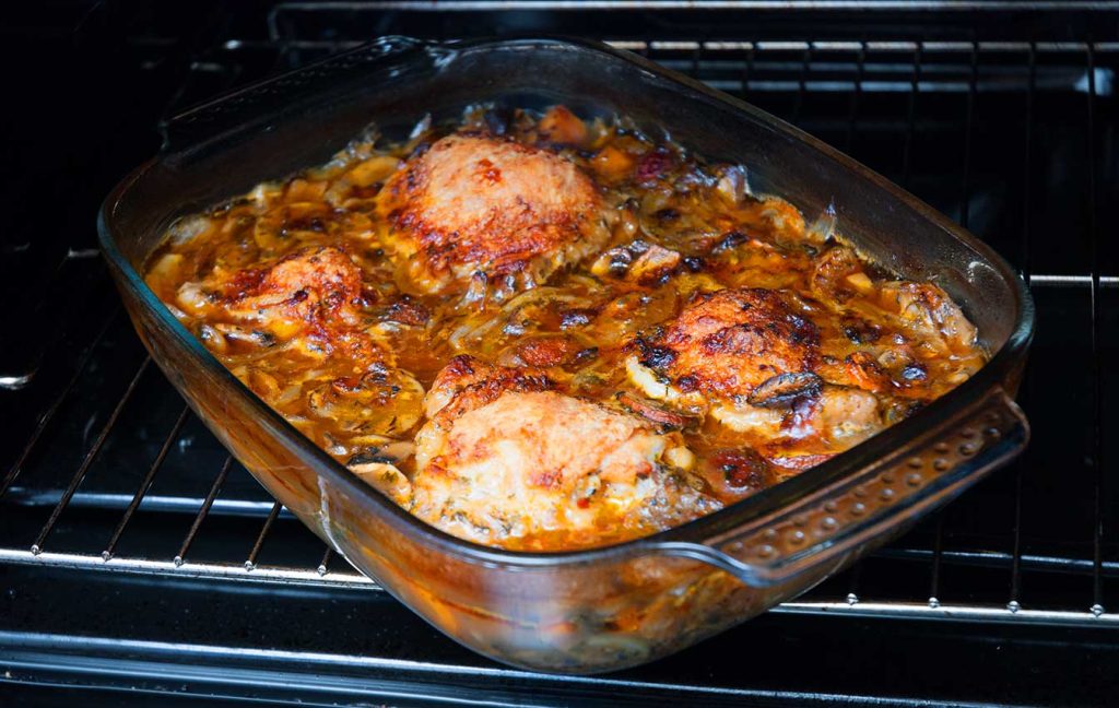 Perfectly done French Hunter's Chicken still hot in the oven