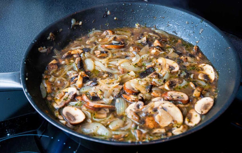 Preparing sauce for French Hunter's Chicken.