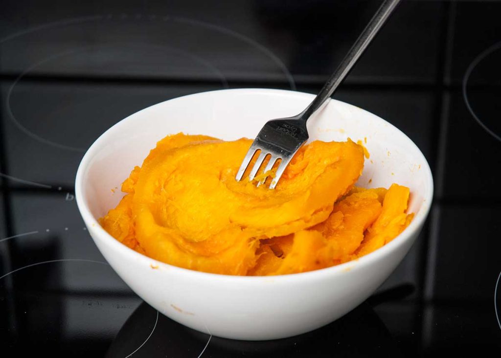 Bowl with roasted pumpkin flesh