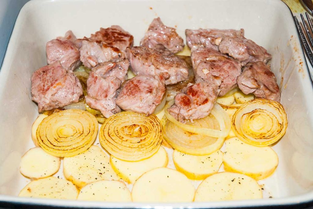 Making lamb and potato bake - Lancashire Hotpot.