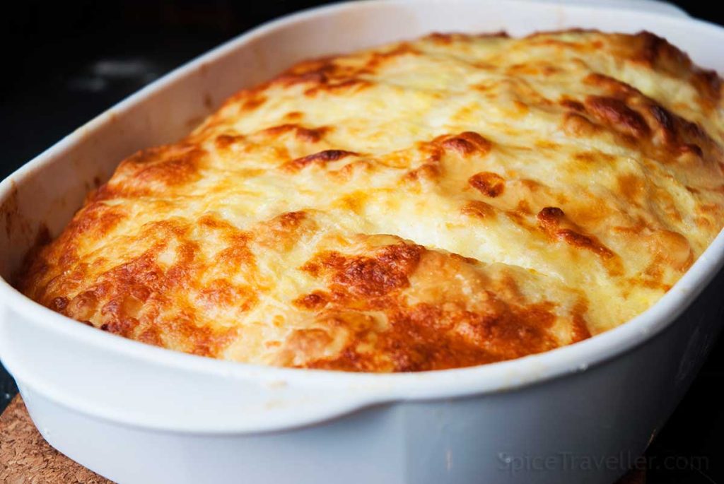 Close-up of the freshly baked, golden banitsa.