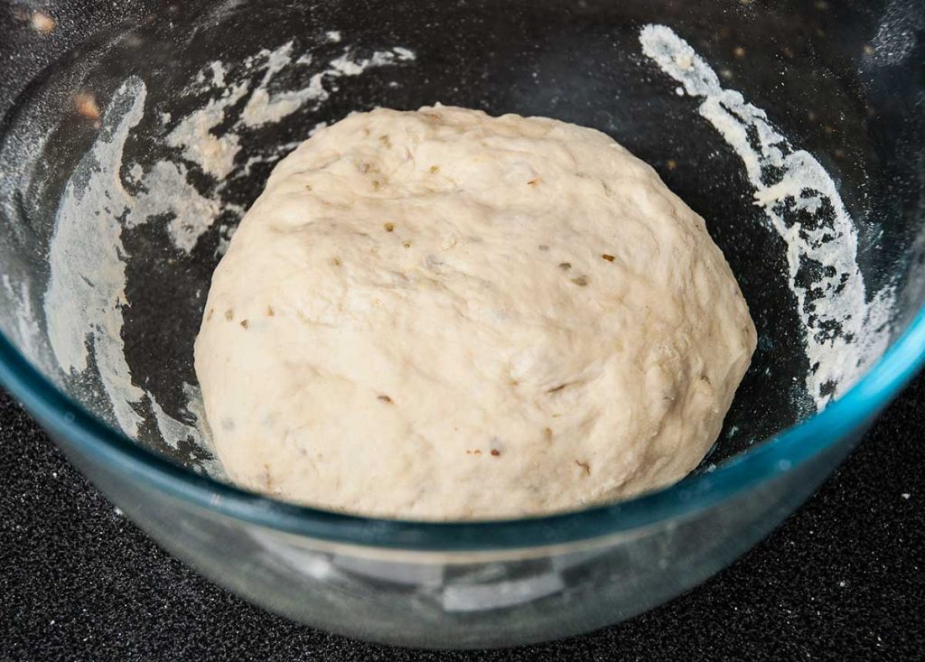 No-yeast dough ready in a bowl.