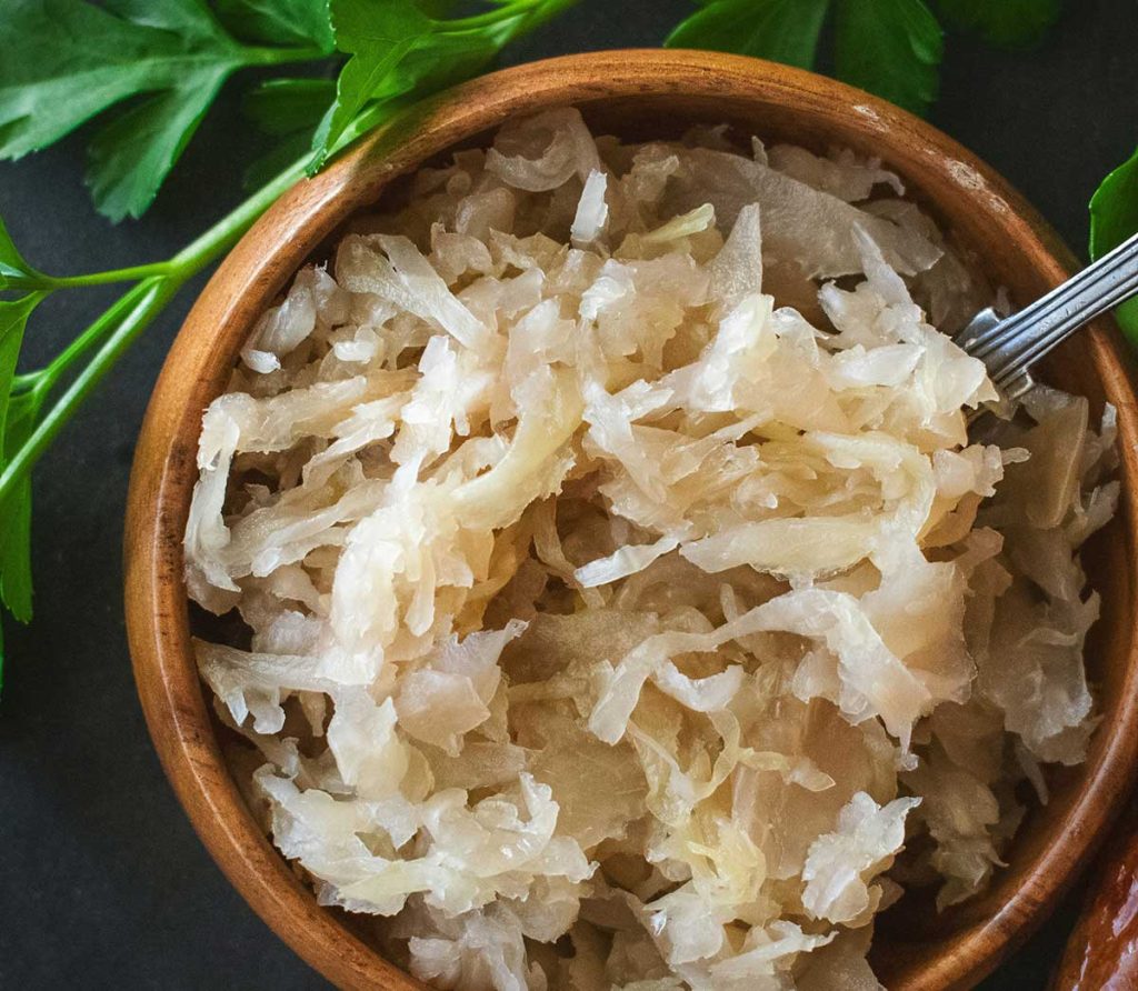 Bowl of fresh sauerkraut.