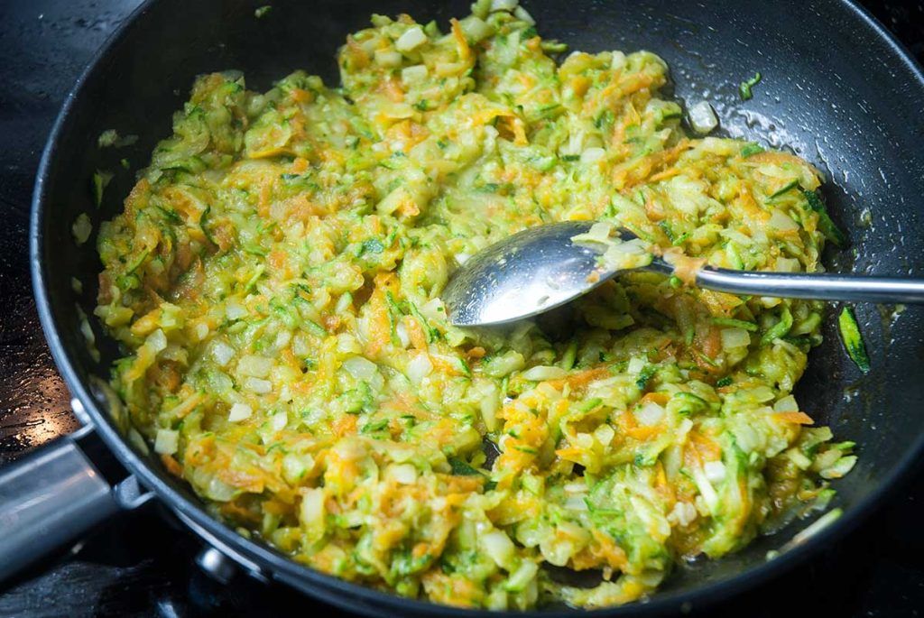 Fried vegetables ready to mix with mince beef.