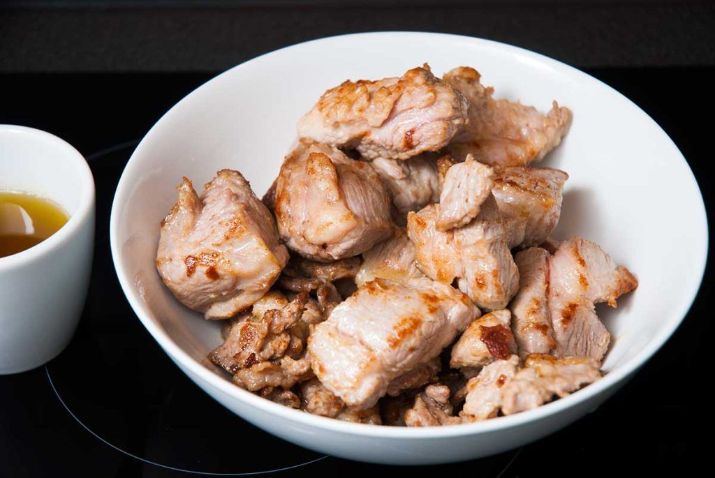 Fried pork pieces.