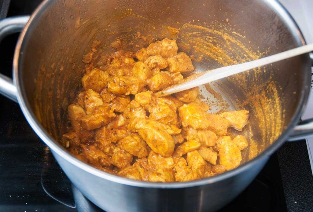 Chicken tikka masala in a large pot, ready to serve.