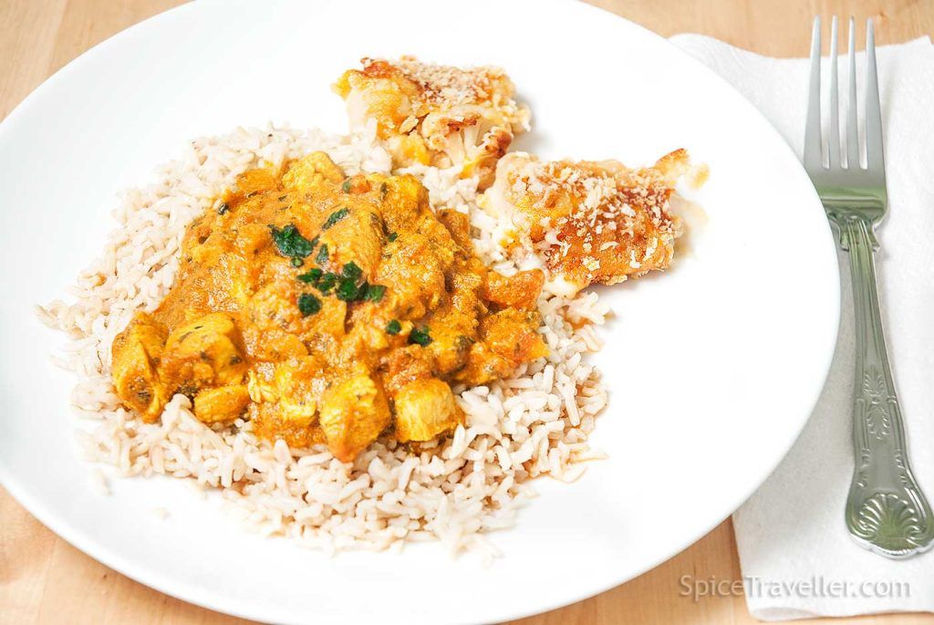 Serving suggestion - chicken tikka masala served over plain rice.