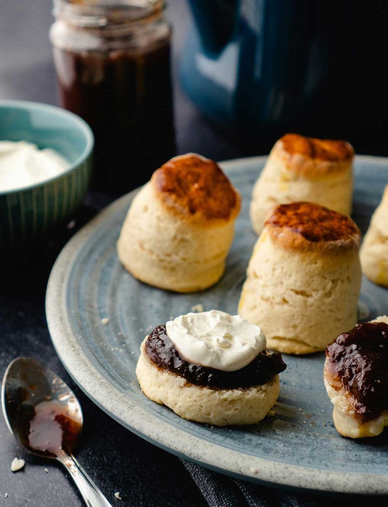 Pastry and scones served with cream and French prune jam.